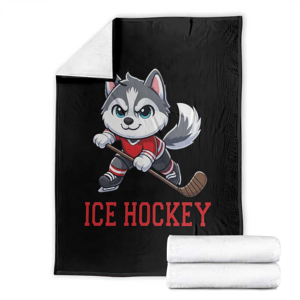 Funny Husky Playing Ice Hockey Throw Blanket Gift For Dog Lovers - Wonder Print Shop