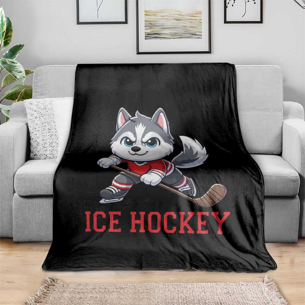 Funny Husky Playing Ice Hockey Throw Blanket Gift For Dog Lovers - Wonder Print Shop