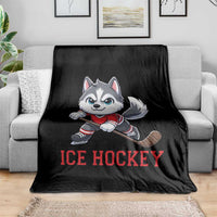 Funny Husky Playing Ice Hockey Throw Blanket Gift For Dog Lovers - Wonder Print Shop