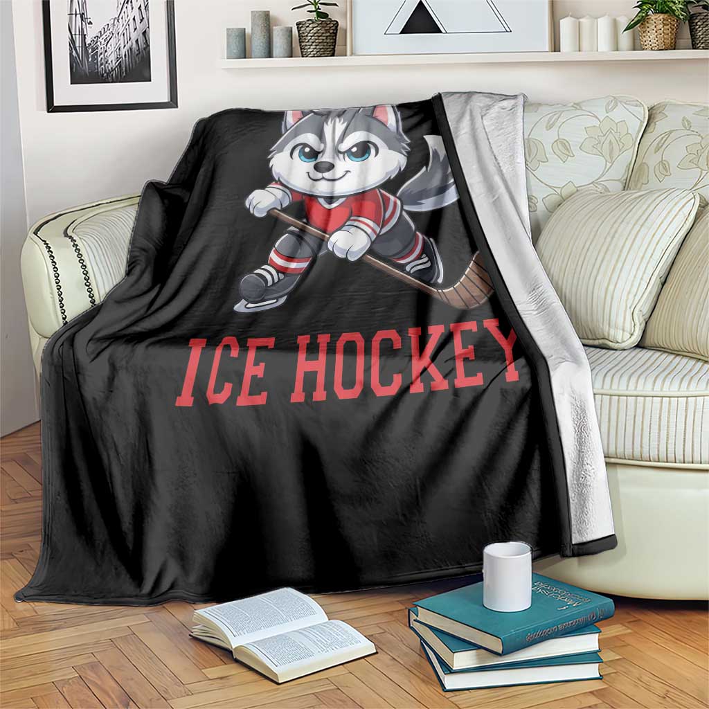 Funny Husky Playing Ice Hockey Throw Blanket Gift For Dog Lovers - Wonder Print Shop