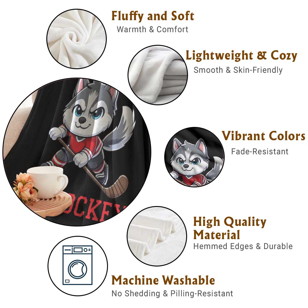 Funny Husky Playing Ice Hockey Throw Blanket Gift For Dog Lovers - Wonder Print Shop