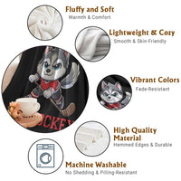 Funny Husky Playing Ice Hockey Throw Blanket Gift For Dog Lovers - Wonder Print Shop
