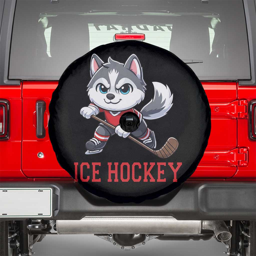 Funny Husky Playing Ice Hockey Spare Tire Cover Gift For Dog Lovers - Wonder Print Shop