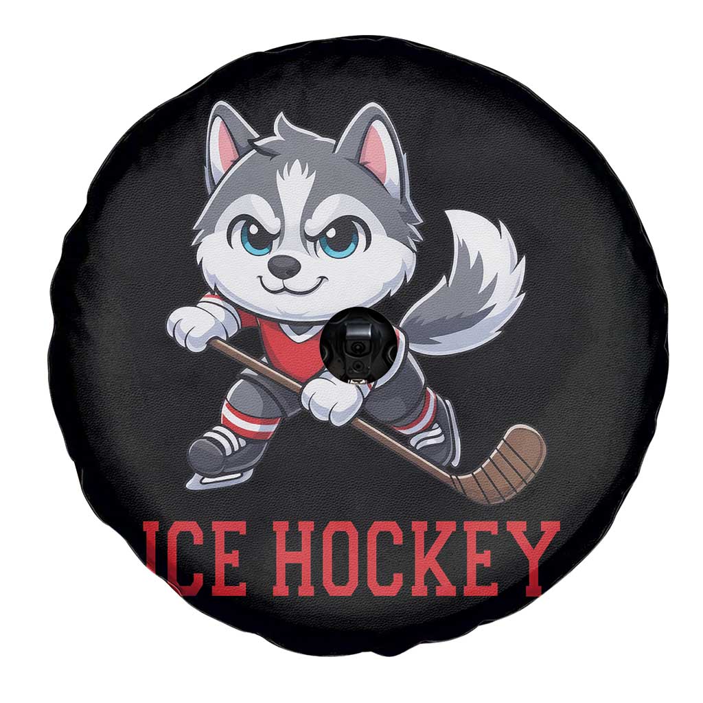 Funny Husky Playing Ice Hockey Spare Tire Cover Gift For Dog Lovers - Wonder Print Shop
