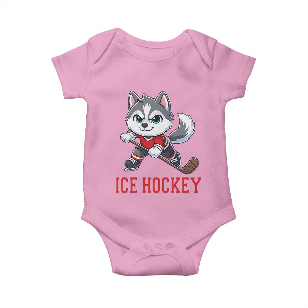 Funny Husky Playing Ice Hockey Baby Onesie Gift For Dog Lovers - Wonder Print Shop