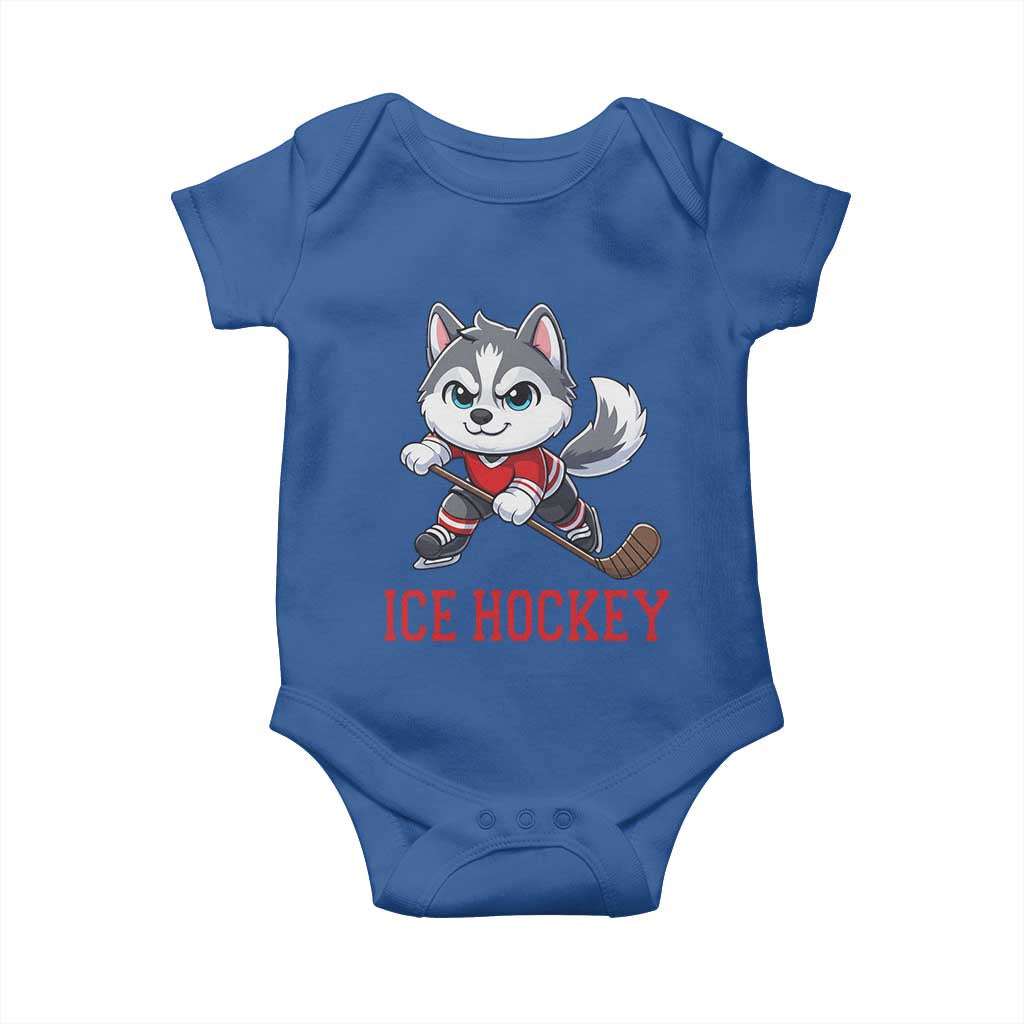 Funny Husky Playing Ice Hockey Baby Onesie Gift For Dog Lovers - Wonder Print Shop