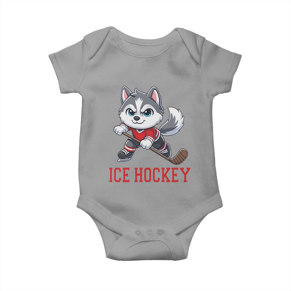 Funny Husky Playing Ice Hockey Baby Onesie Gift For Dog Lovers - Wonder Print Shop