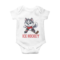 Funny Husky Playing Ice Hockey Baby Onesie Gift For Dog Lovers - Wonder Print Shop