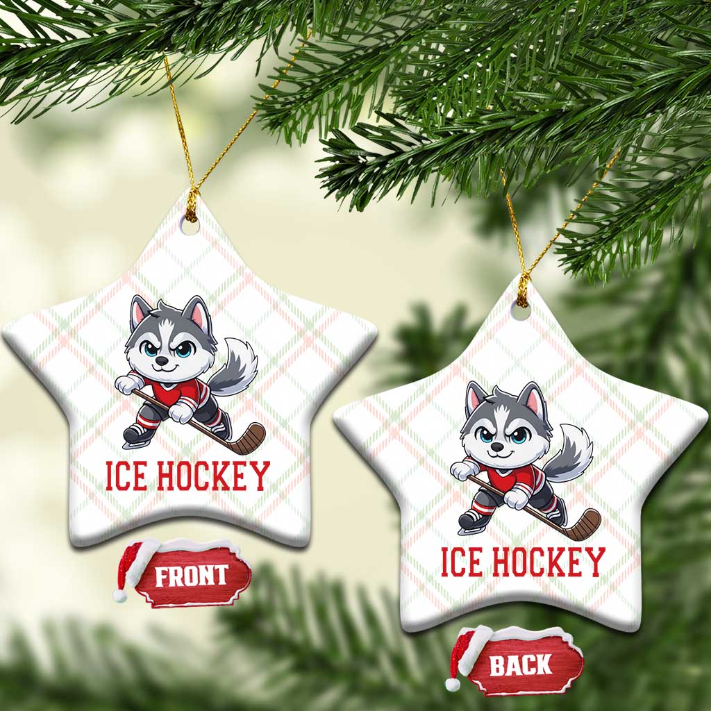 Funny Husky Playing Ice Hockey Ceramic Ornament Gift For Dog Lovers - Wonder Print Shop