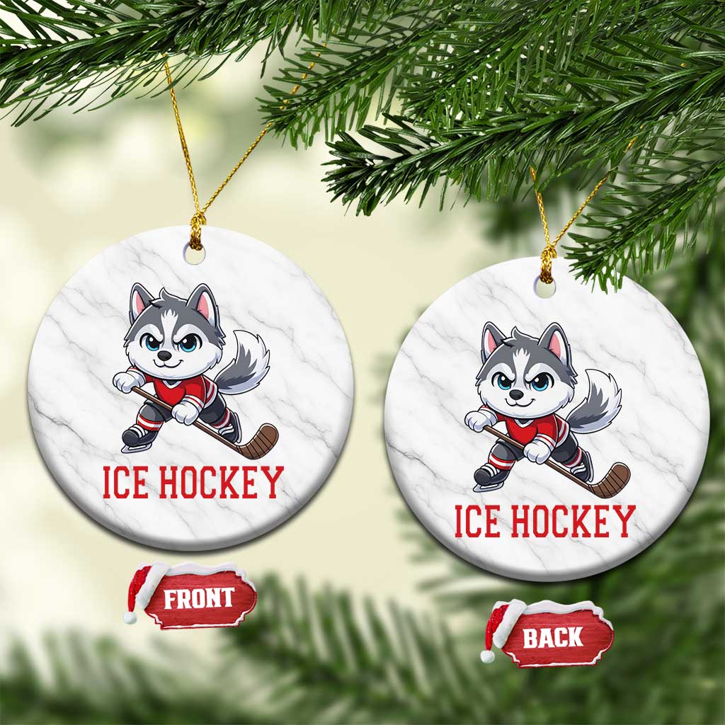 Funny Husky Playing Ice Hockey Ceramic Ornament Gift For Dog Lovers - Wonder Print Shop