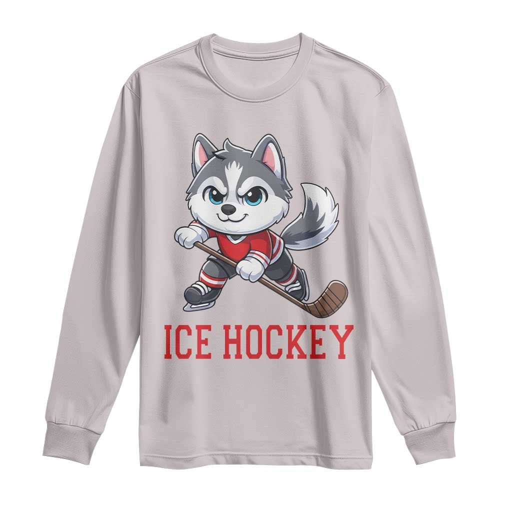 Funny Husky Playing Ice Hockey Long Sleeve Shirt Gift For Dog Lovers - Wonder Print Shop