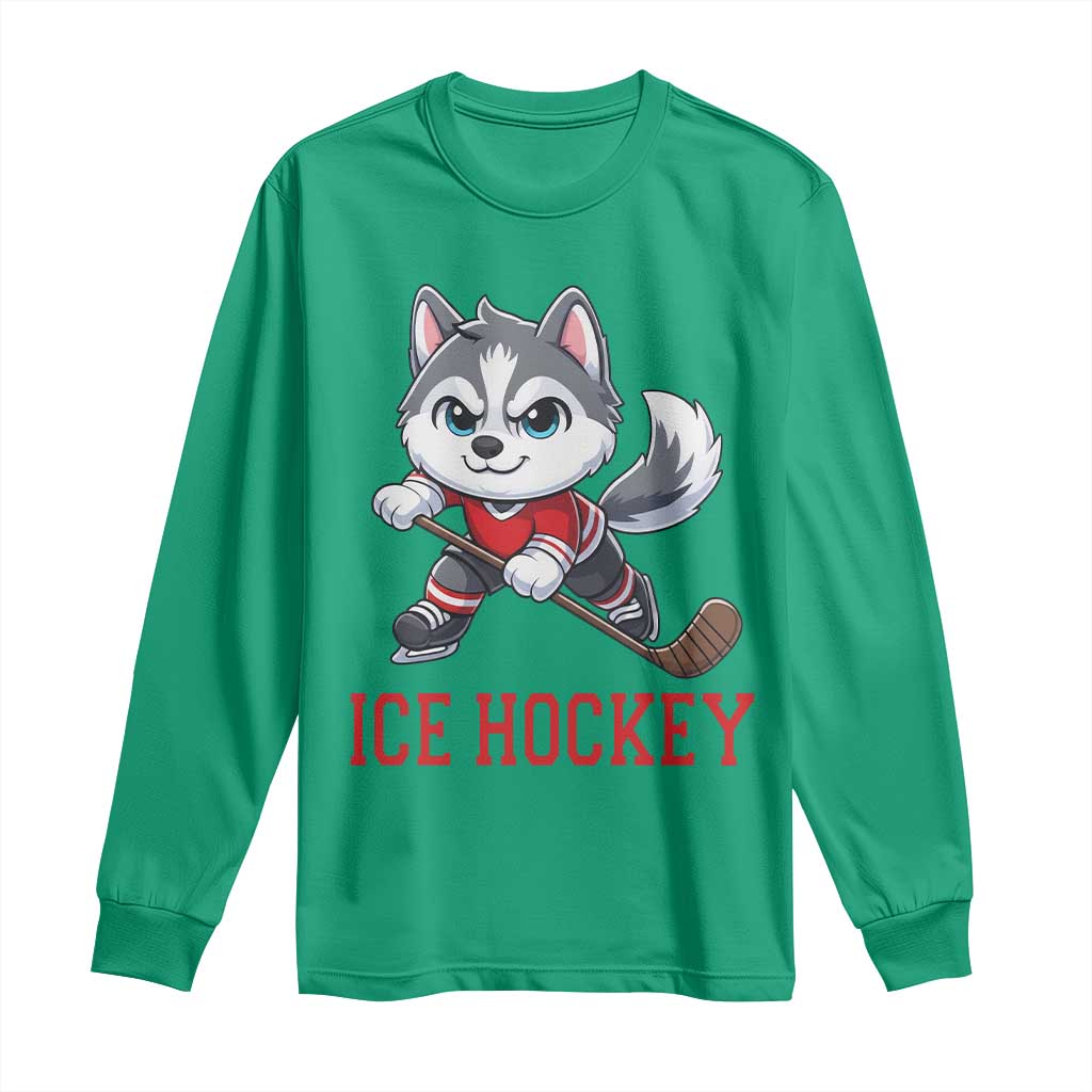 Funny Husky Playing Ice Hockey Long Sleeve Shirt Gift For Dog Lovers - Wonder Print Shop
