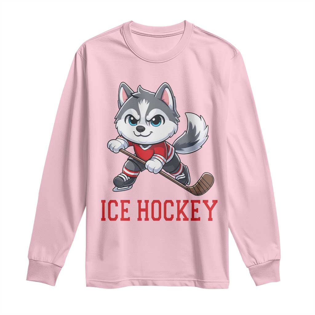 Funny Husky Playing Ice Hockey Long Sleeve Shirt Gift For Dog Lovers - Wonder Print Shop