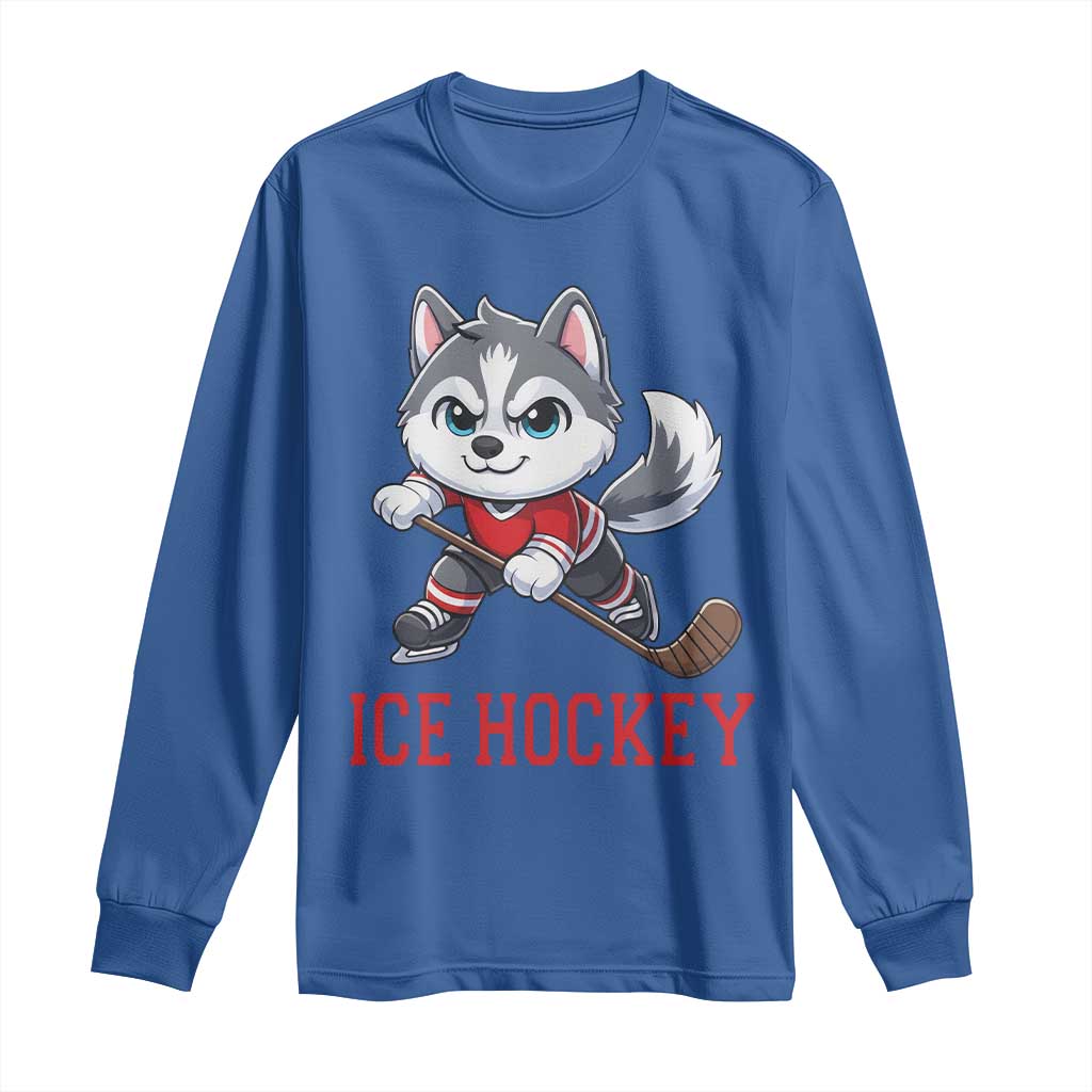 Funny Husky Playing Ice Hockey Long Sleeve Shirt Gift For Dog Lovers - Wonder Print Shop