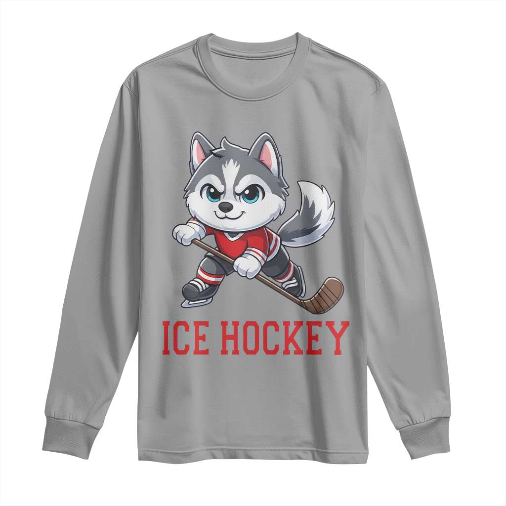 Funny Husky Playing Ice Hockey Long Sleeve Shirt Gift For Dog Lovers - Wonder Print Shop