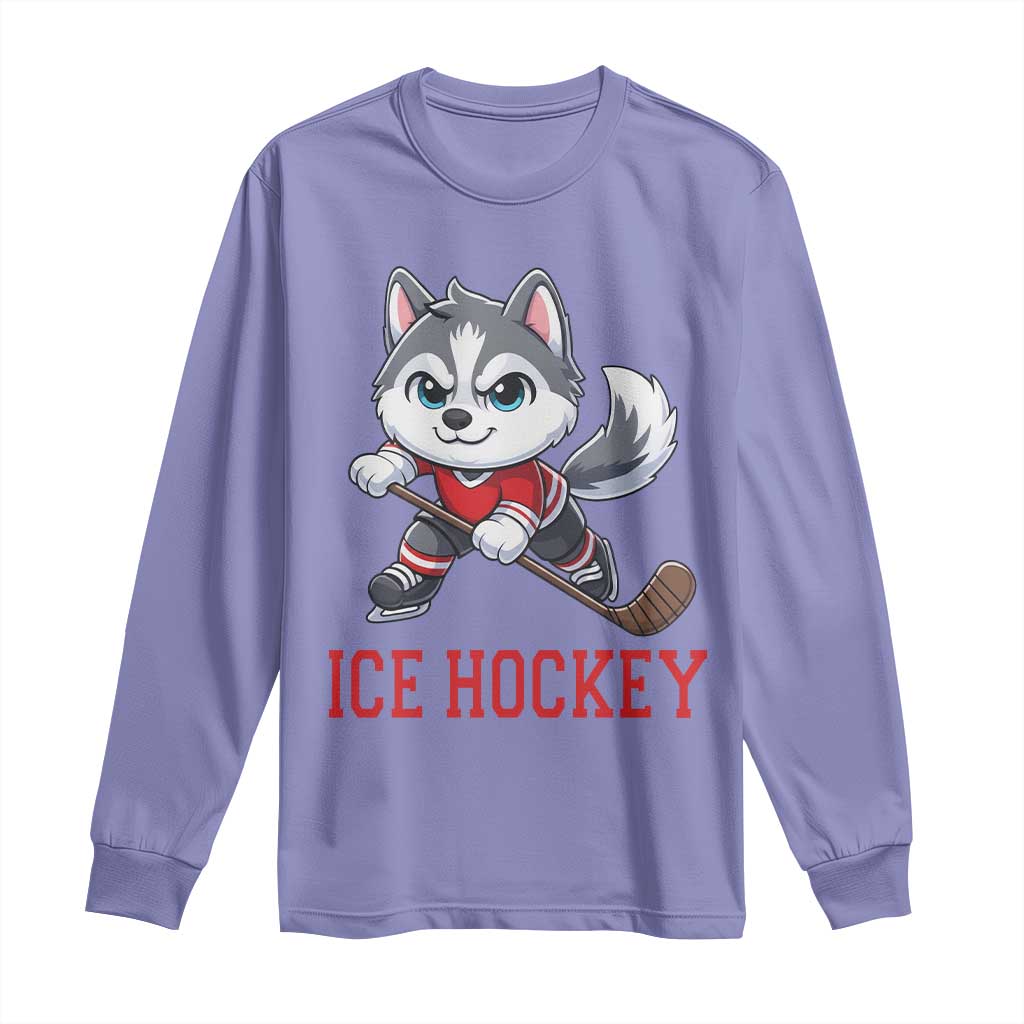Funny Husky Playing Ice Hockey Long Sleeve Shirt Gift For Dog Lovers - Wonder Print Shop