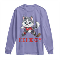 Funny Husky Playing Ice Hockey Long Sleeve Shirt Gift For Dog Lovers - Wonder Print Shop