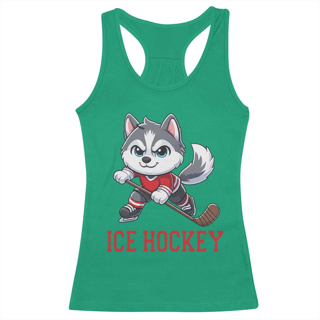 Funny Husky Playing Ice Hockey Racerback Tank Top Gift For Dog Lovers - Wonder Print Shop