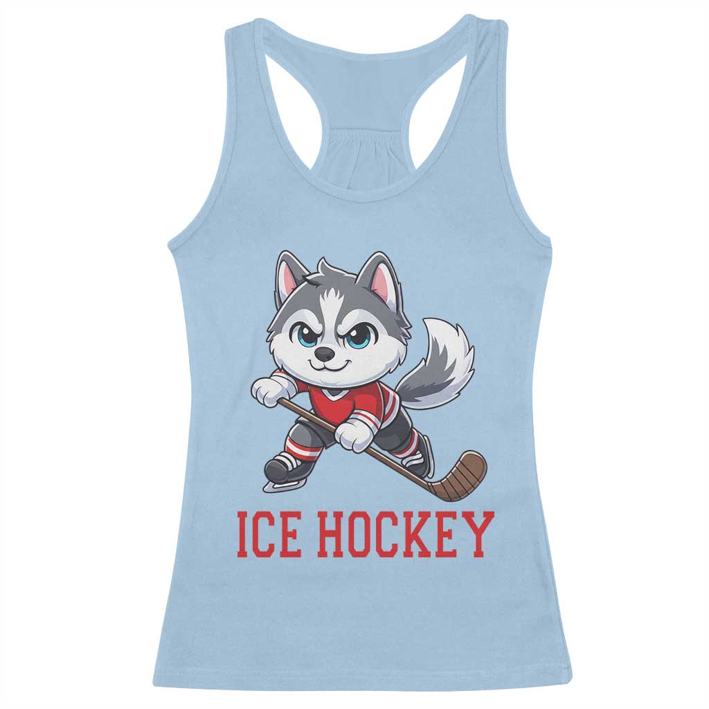 Funny Husky Playing Ice Hockey Racerback Tank Top Gift For Dog Lovers - Wonder Print Shop