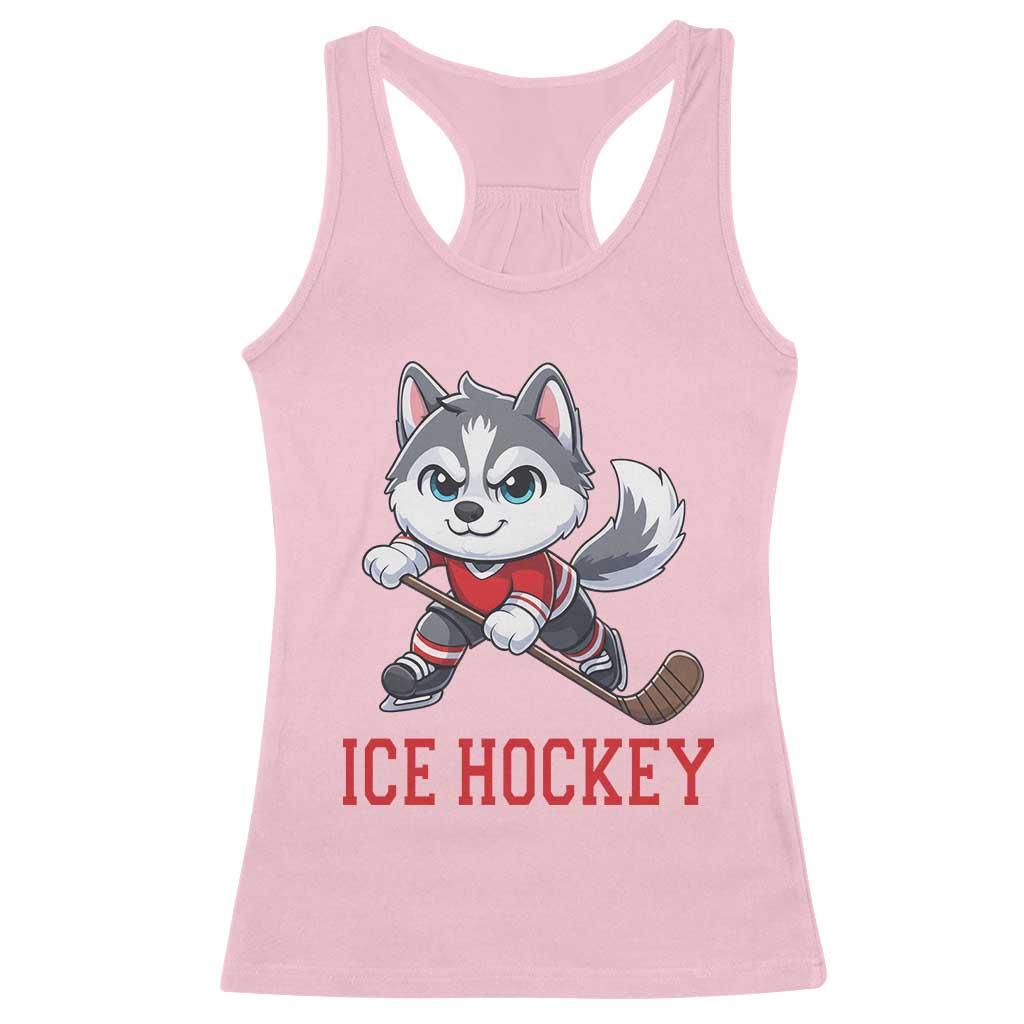 Funny Husky Playing Ice Hockey Racerback Tank Top Gift For Dog Lovers - Wonder Print Shop