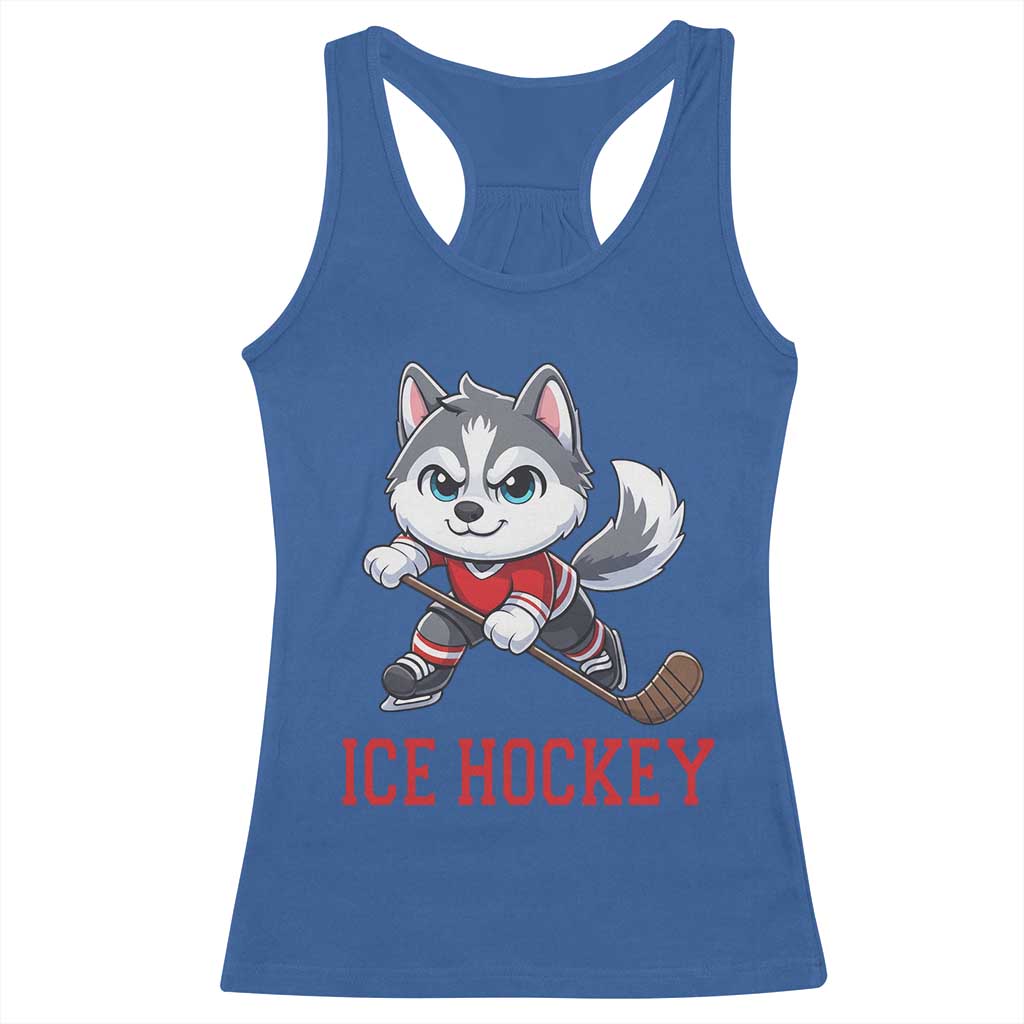 Funny Husky Playing Ice Hockey Racerback Tank Top Gift For Dog Lovers - Wonder Print Shop