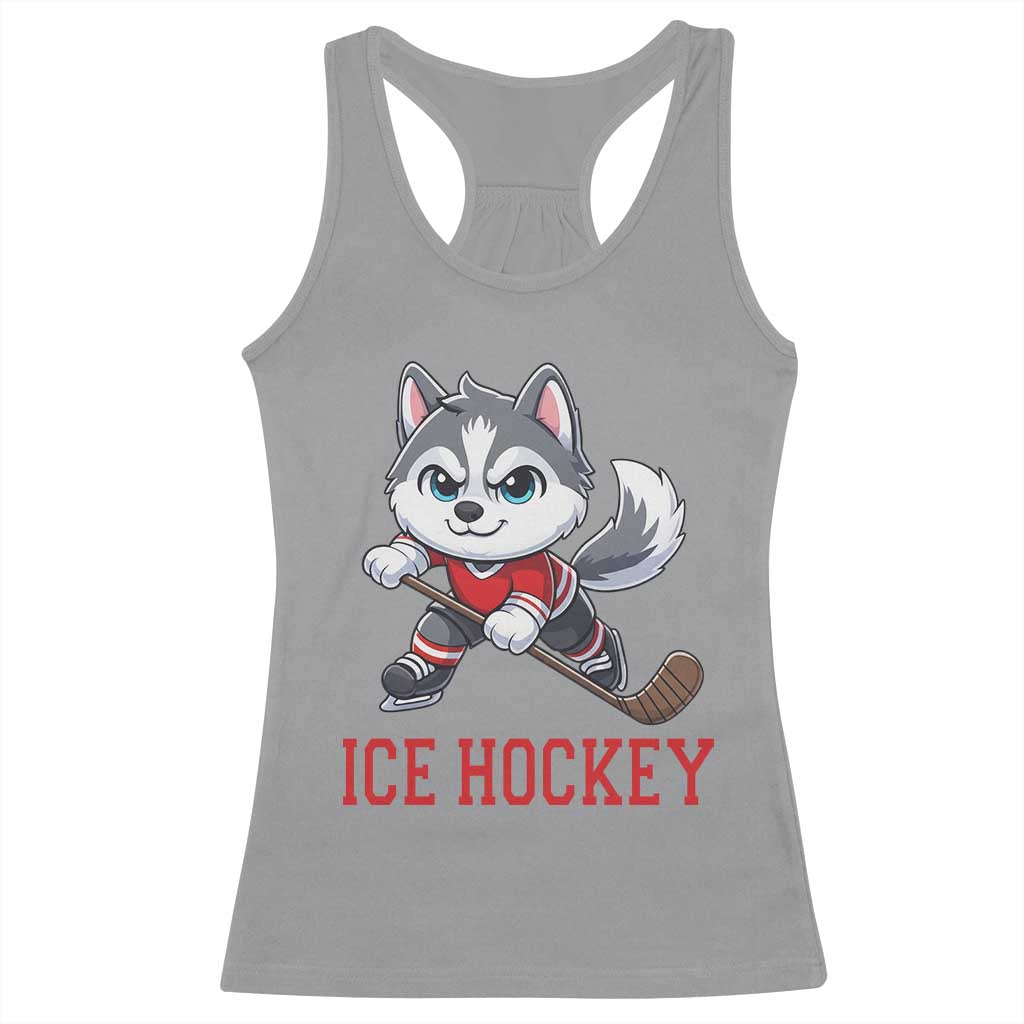 Funny Husky Playing Ice Hockey Racerback Tank Top Gift For Dog Lovers - Wonder Print Shop