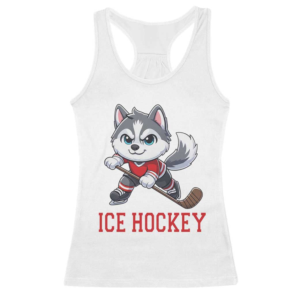 Funny Husky Playing Ice Hockey Racerback Tank Top Gift For Dog Lovers - Wonder Print Shop