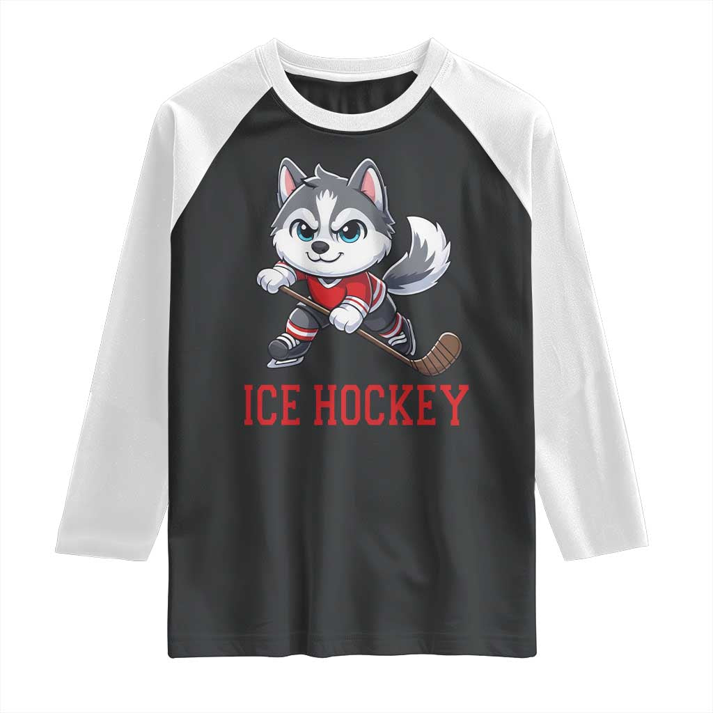 Funny Husky Playing Ice Hockey Raglan Shirt Gift For Dog Lovers - Wonder Print Shop