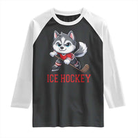 Funny Husky Playing Ice Hockey Raglan Shirt Gift For Dog Lovers - Wonder Print Shop