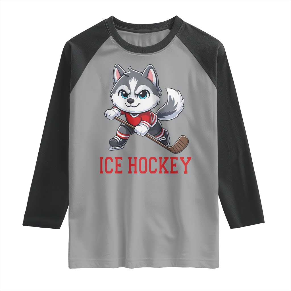 Funny Husky Playing Ice Hockey Raglan Shirt Gift For Dog Lovers - Wonder Print Shop