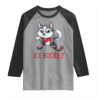 Funny Husky Playing Ice Hockey Raglan Shirt Gift For Dog Lovers - Wonder Print Shop