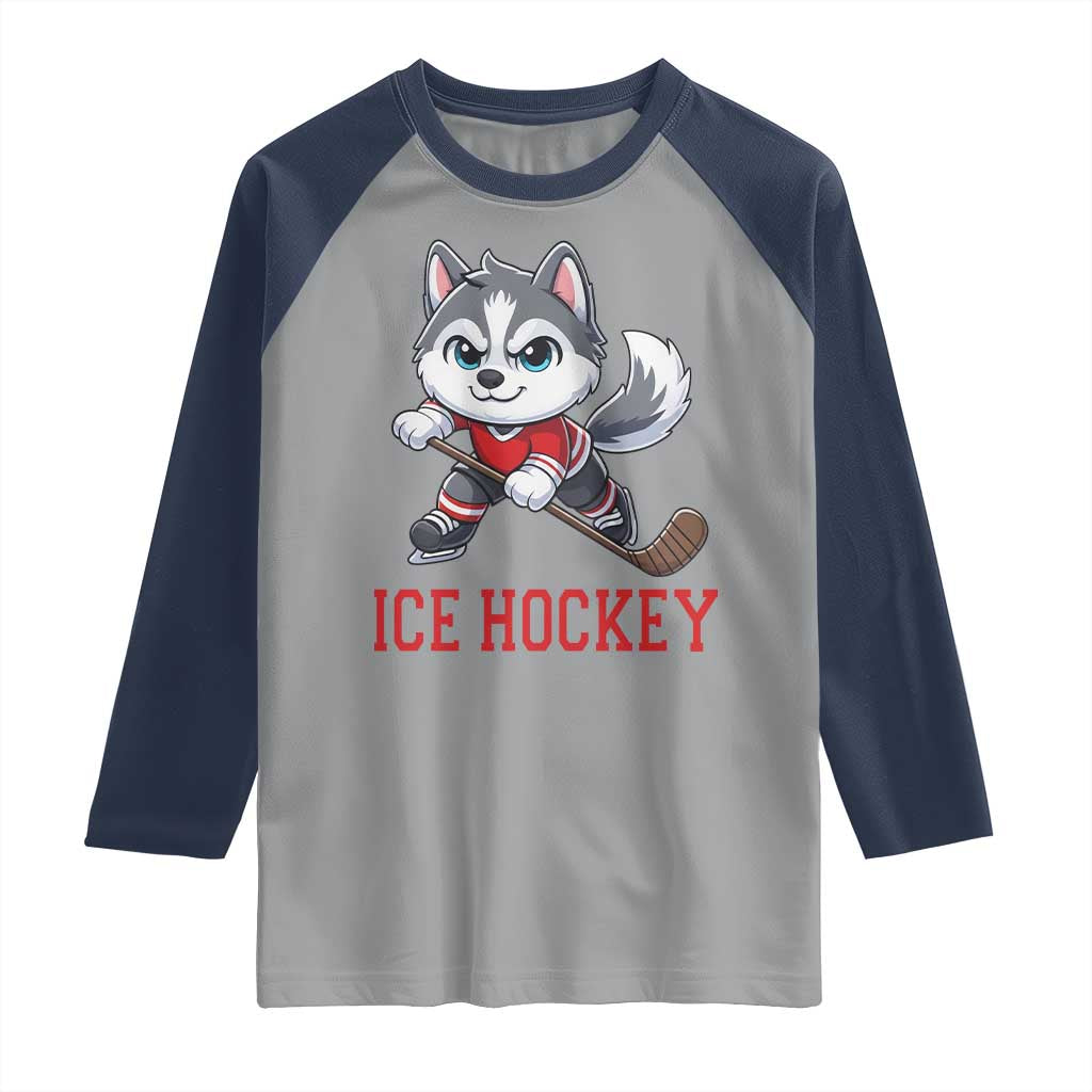 Funny Husky Playing Ice Hockey Raglan Shirt Gift For Dog Lovers - Wonder Print Shop