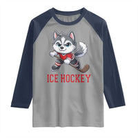 Funny Husky Playing Ice Hockey Raglan Shirt Gift For Dog Lovers - Wonder Print Shop