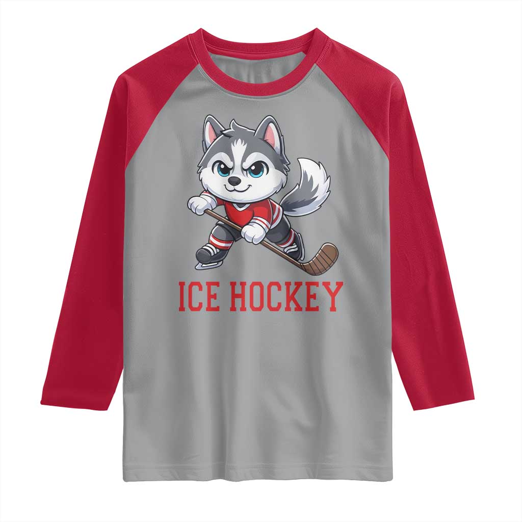 Funny Husky Playing Ice Hockey Raglan Shirt Gift For Dog Lovers - Wonder Print Shop