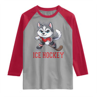 Funny Husky Playing Ice Hockey Raglan Shirt Gift For Dog Lovers - Wonder Print Shop