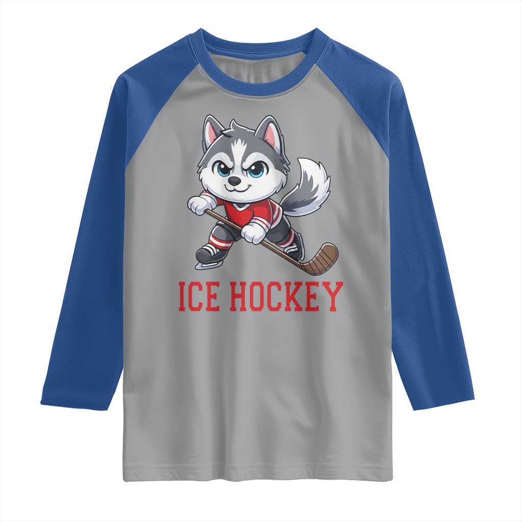 Funny Husky Playing Ice Hockey Raglan Shirt Gift For Dog Lovers - Wonder Print Shop