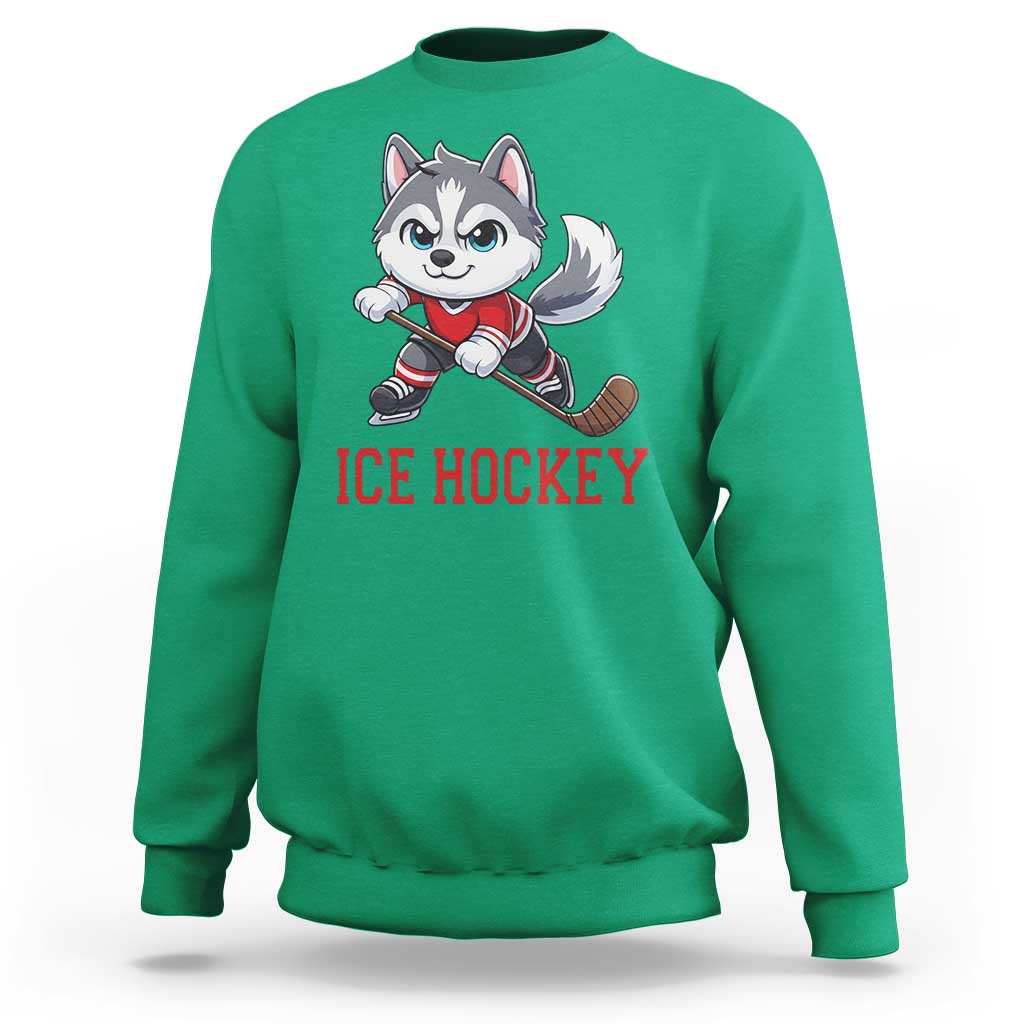 Funny Husky Playing Ice Hockey Sweatshirt Gift For Dog Lovers - Wonder Print Shop