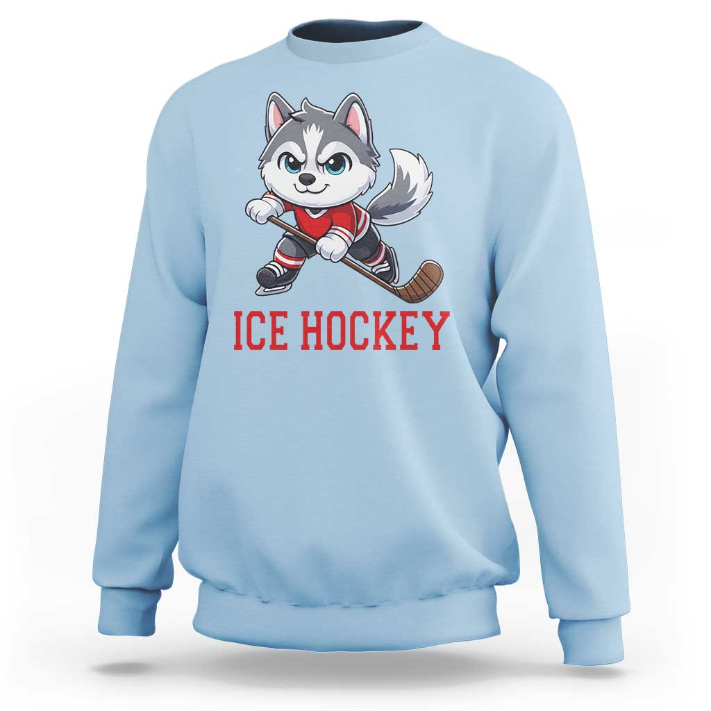 Funny Husky Playing Ice Hockey Sweatshirt Gift For Dog Lovers - Wonder Print Shop