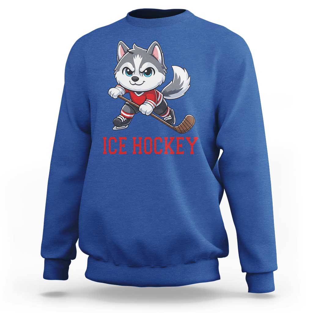 Funny Husky Playing Ice Hockey Sweatshirt Gift For Dog Lovers - Wonder Print Shop