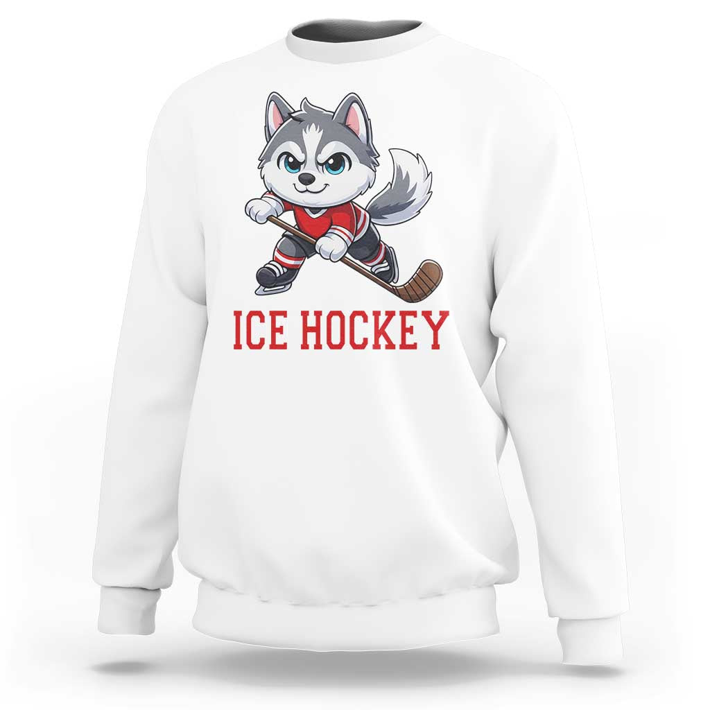 Funny Husky Playing Ice Hockey Sweatshirt Gift For Dog Lovers - Wonder Print Shop