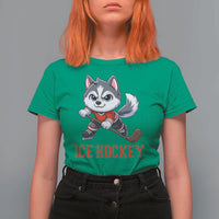 Funny Husky Playing Ice Hockey T Shirt For Women Gift For Dog Lovers - Wonder Print Shop