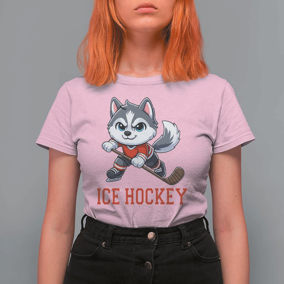 Funny Husky Playing Ice Hockey T Shirt For Women Gift For Dog Lovers - Wonder Print Shop