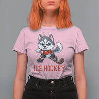 Funny Husky Playing Ice Hockey T Shirt For Women Gift For Dog Lovers - Wonder Print Shop