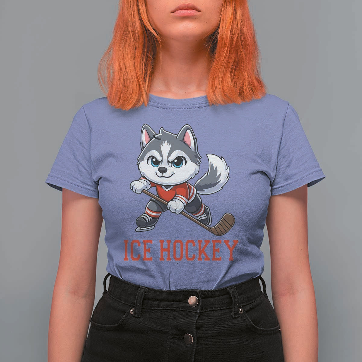 Funny Husky Playing Ice Hockey T Shirt For Women Gift For Dog Lovers - Wonder Print Shop