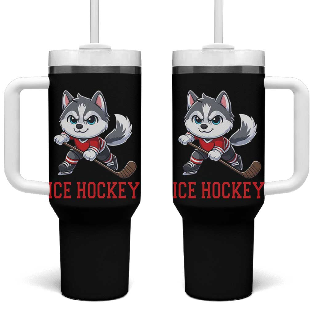 Funny Husky Playing Ice Hockey Tumbler With Handle Gift For Dog Lovers - Wonder Print Shop