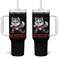 Funny Husky Playing Ice Hockey Tumbler With Handle Gift For Dog Lovers - Wonder Print Shop