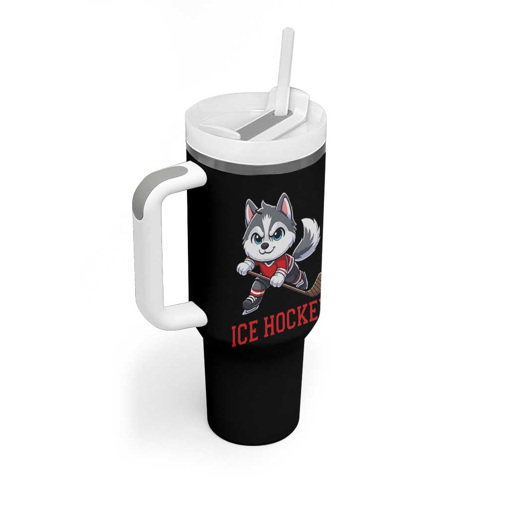 Funny Husky Playing Ice Hockey Tumbler With Handle Gift For Dog Lovers - Wonder Print Shop