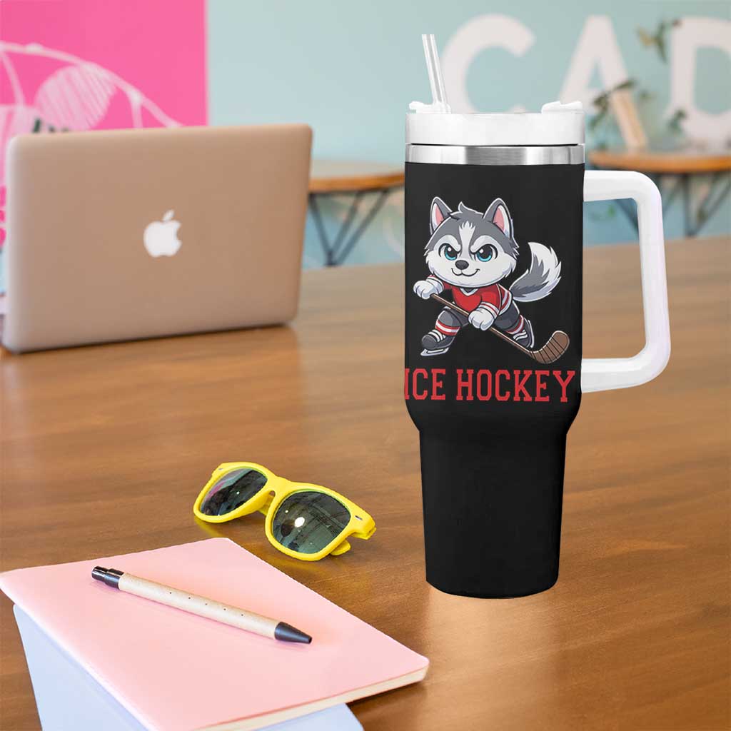 Funny Husky Playing Ice Hockey Tumbler With Handle Gift For Dog Lovers - Wonder Print Shop