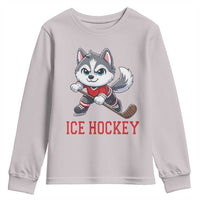 Funny Husky Playing Ice Hockey Youth Sweatshirt Gift For Dog Lovers - Wonder Print Shop