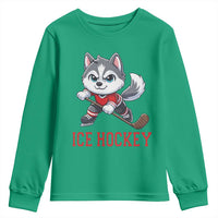 Funny Husky Playing Ice Hockey Youth Sweatshirt Gift For Dog Lovers - Wonder Print Shop